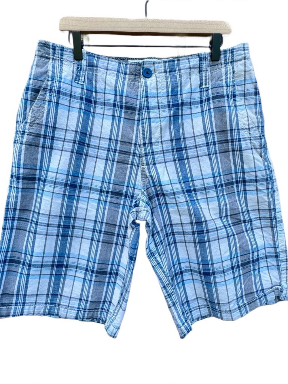 Y2K Aeropostale Shorts Mens Sz 34 Blue Gray Plaid 11.5" Inseam Skater Grunge